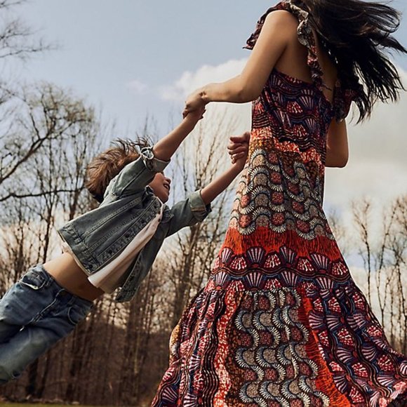 Corey Lynn Calter Anthropologie Doriane Midi Dress Abstract Pattern Ruffle XS - Picture 2 of 10